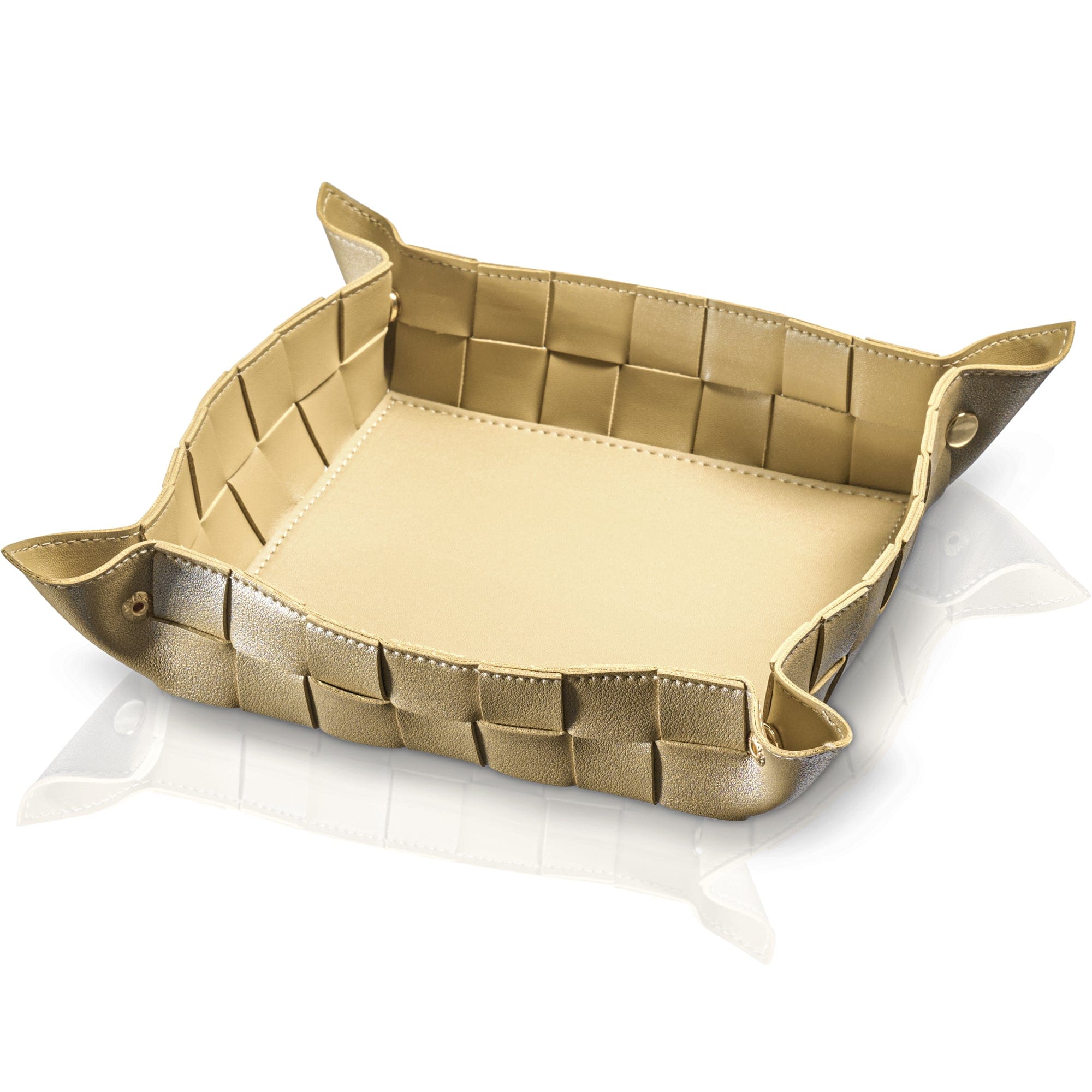 Gold Woven Leather Napkin Holder 