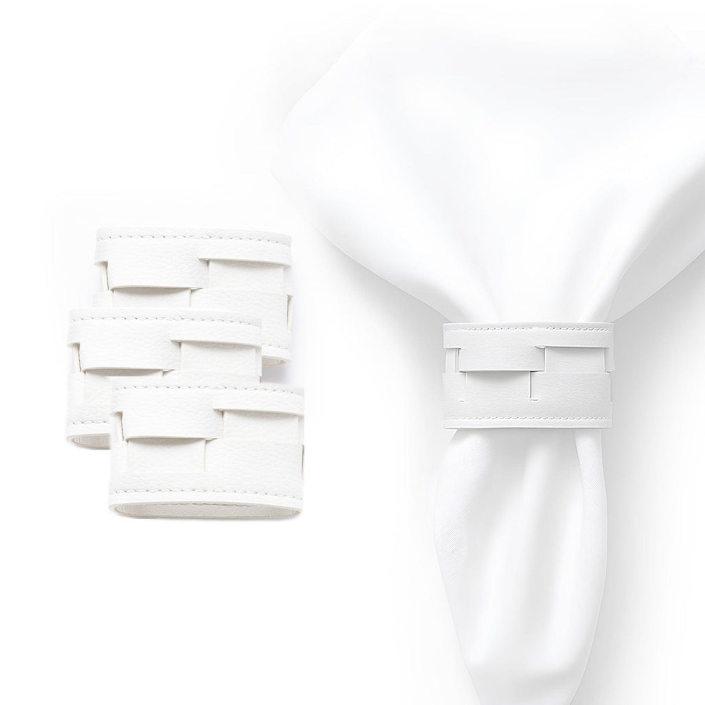 White Woven Leather Napkin Wraps