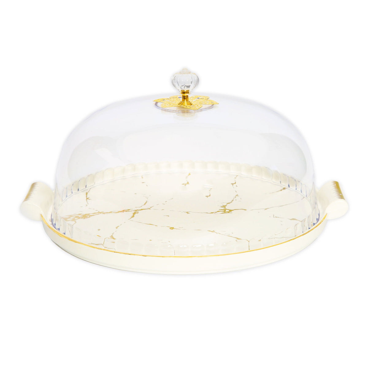 11" White Porcelain Cake Dome with Gold Design
