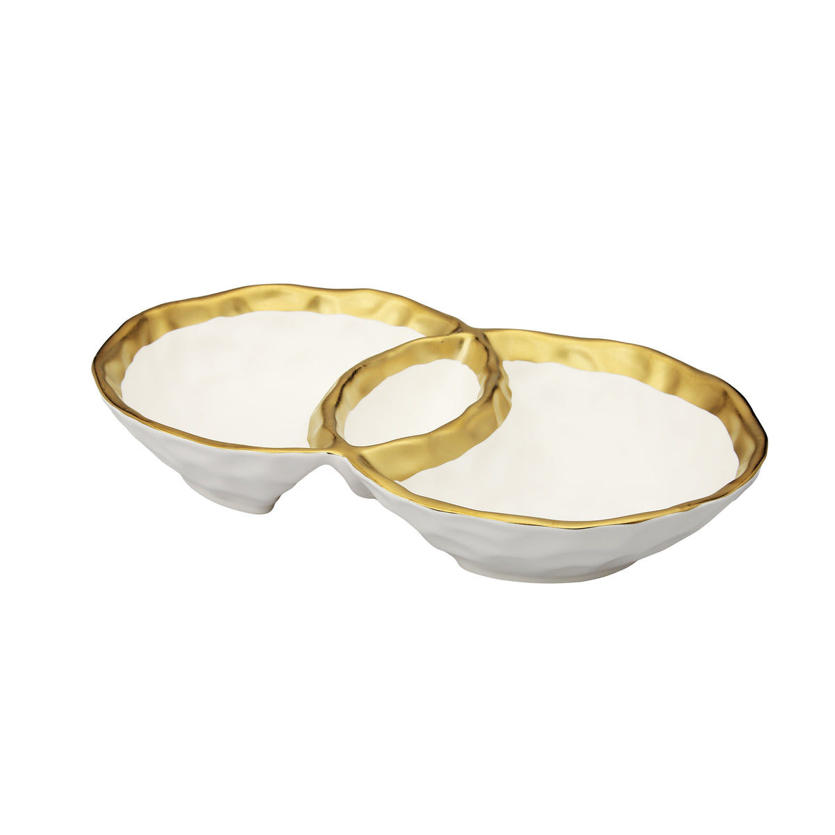 White Porcelain Round Double Bowl with Gold Rim