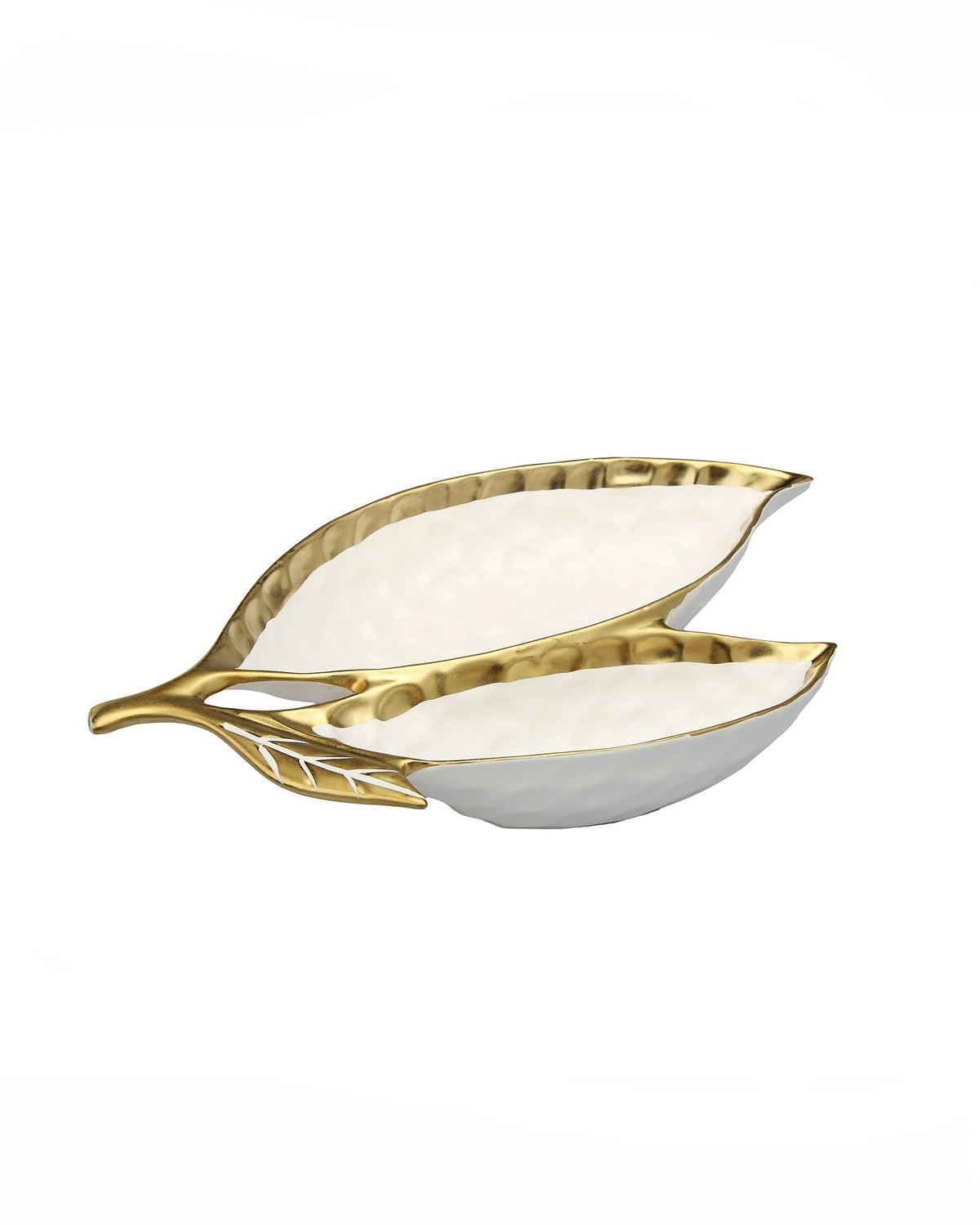 White Porcelain Leaf Relish Dish with Gold Rim