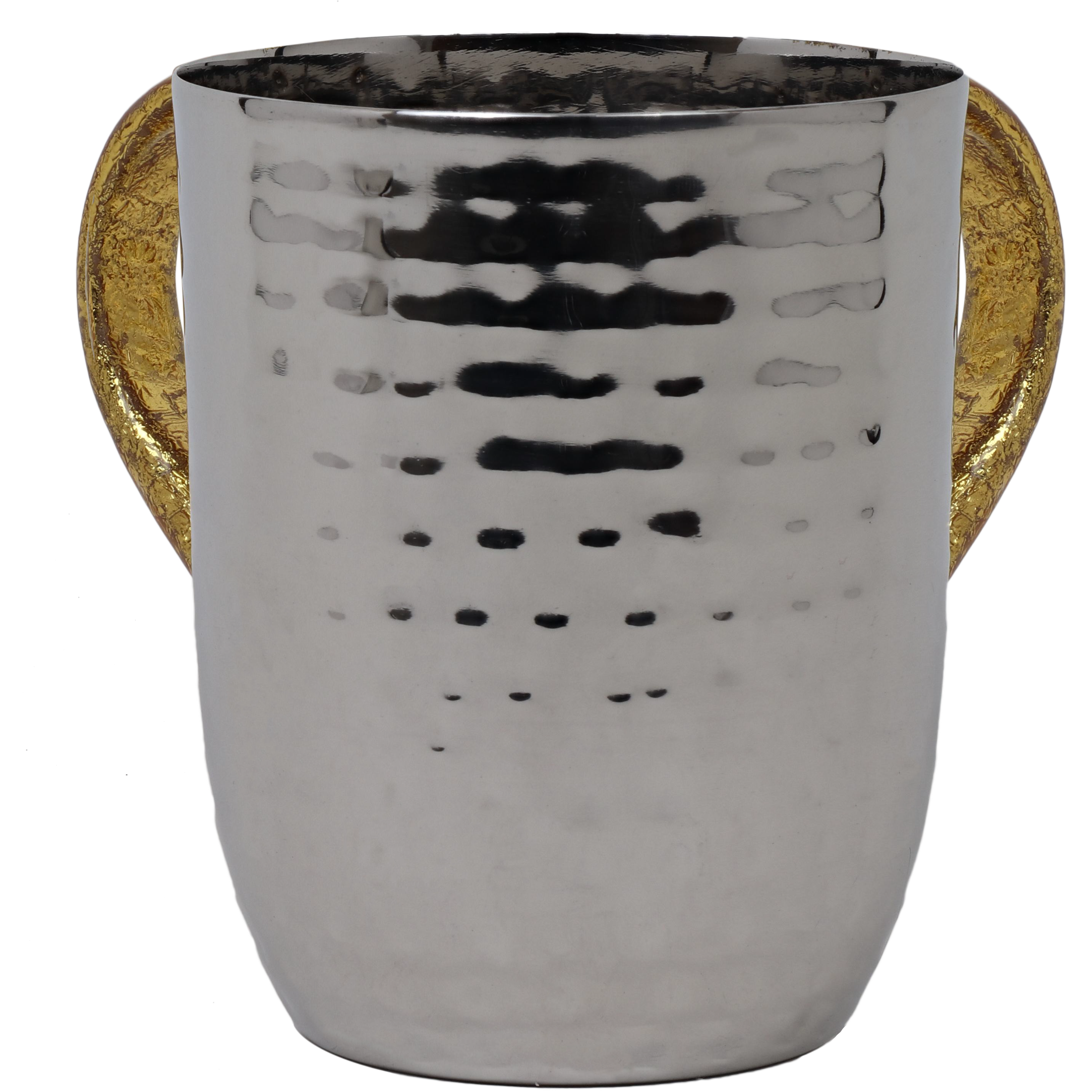 Stainless Steel washcup - Hammered with Gold Handles